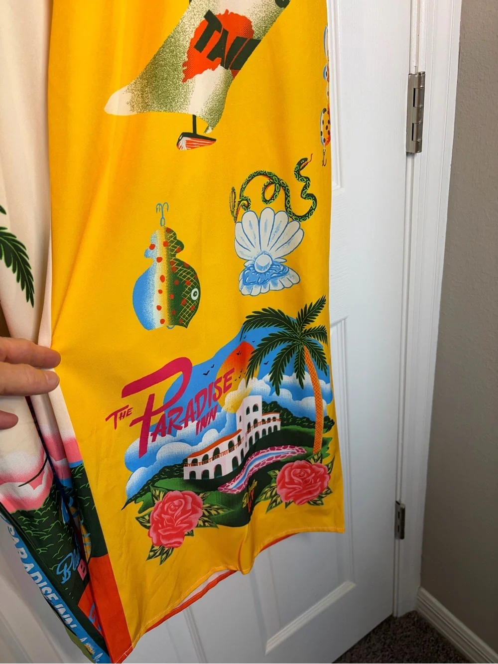 Tropical Coral Island Graphic Lounge Pants - Yellow & Cream